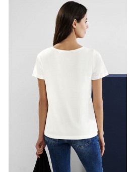 T-shirt blanc à manches courtes imprimé léopard 319253 Street-One. L'atelier de Louison à Grand Quartier.