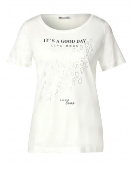 T-shirt blanc à manches courtes imprimé léopard 319253 Street-One. L'atelier de Louison à Grand Quartier.
