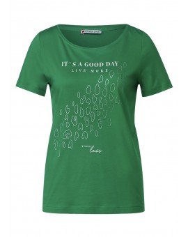 T-shirt vert à manches courtes imprimé léopard 319253 Street-One. L'atelier de Louison à Grand Quartier.