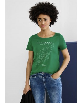 T-shirt vert à manches courtes imprimé léopard 319253 Street-One. L'atelier de Louison à Grand Quartier.