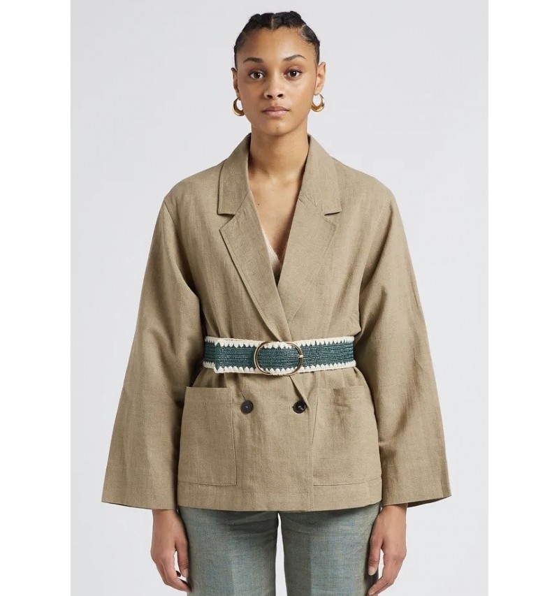 Ceinture verte brodée à boucle ronde PCKARISA PIECES. L'atelier de Louison à Grand Quartier.