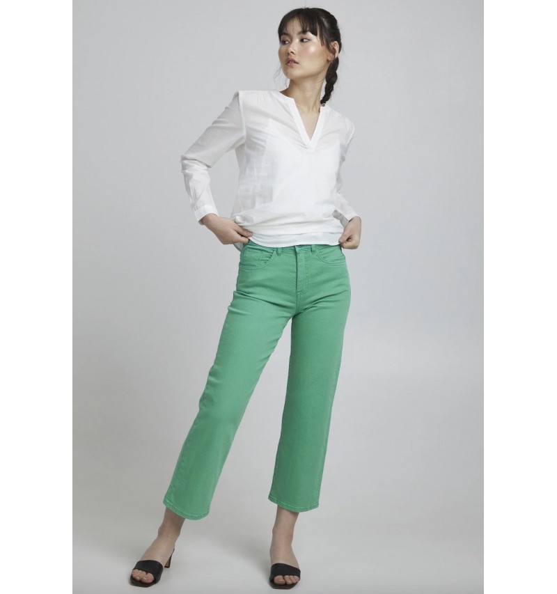 Jean droit taille haute vert PENNY ICHI. L'atelier de Louison à Grand Quartier.