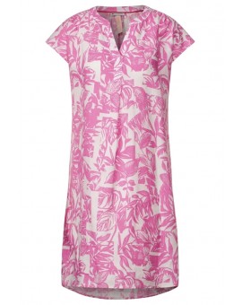 Robe rose à manches courtes imprimé tropical en lin 143479 Street-One. L'atelier de Louison à Grand Quartier.