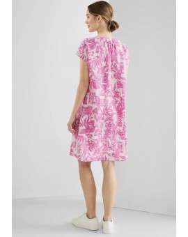 Robe rose à manches courtes imprimé tropical en lin 143479 Street-One. L'atelier de Louison à Grand Quartier.