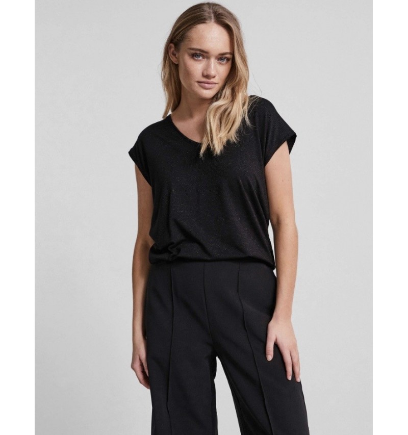 T-shirt à manches courtes avec rayures pailletées à col V PCBILLO PIECES. L'atelier de Louison à Grand Quartier Rennes.