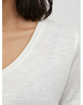 T-shirt blanc cloud dancer à manches courtes avec détail pailleté VINOEL VILA. L'atelier de Louison à Grand Quartier.