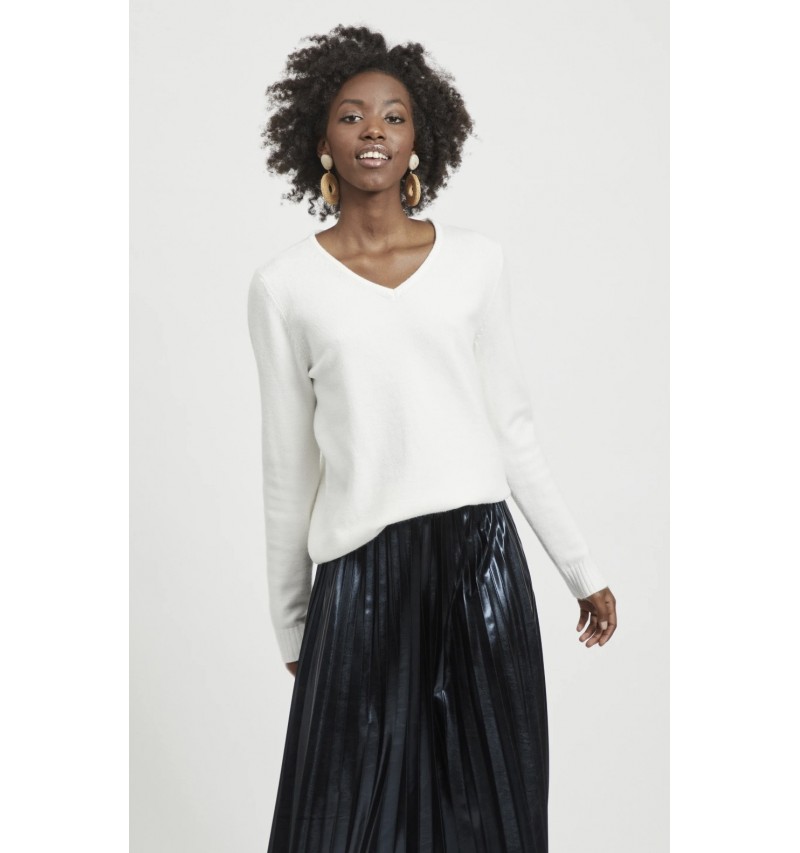 Pull col V blanc à manches longues VIRIL VILA. L'atelier de Louison à Grand Quartier.