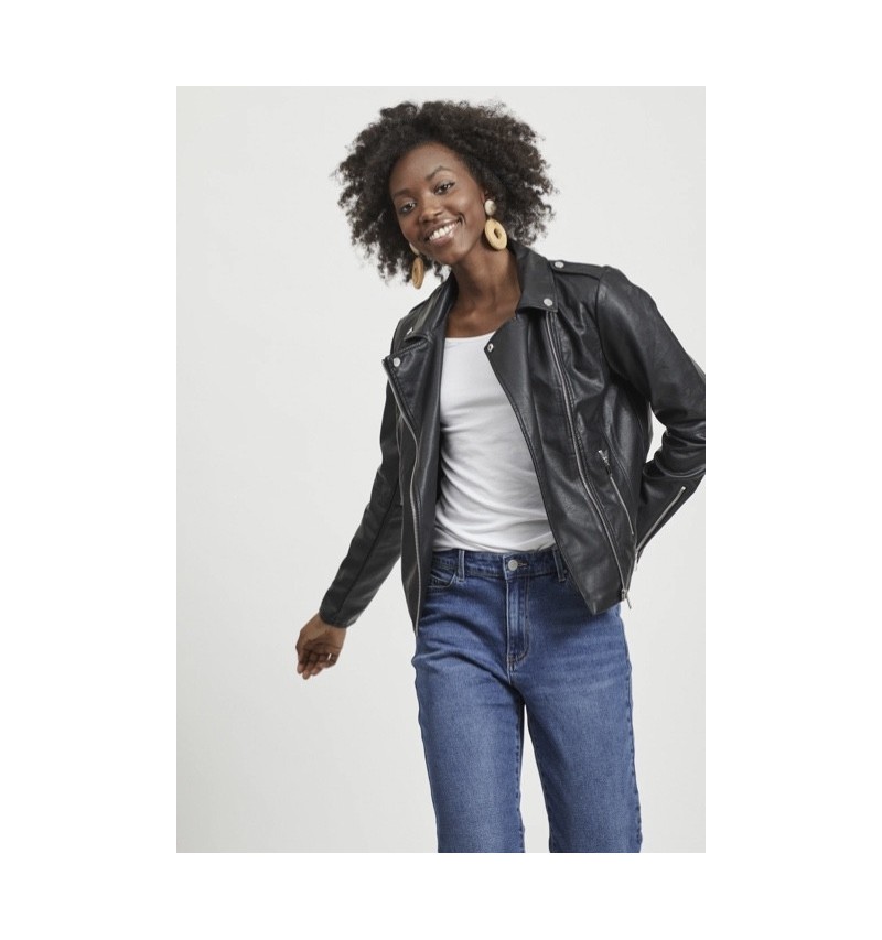 Veste noire en similicuir VICARA VILA. L'atelier de Louison à Grand Quartier.