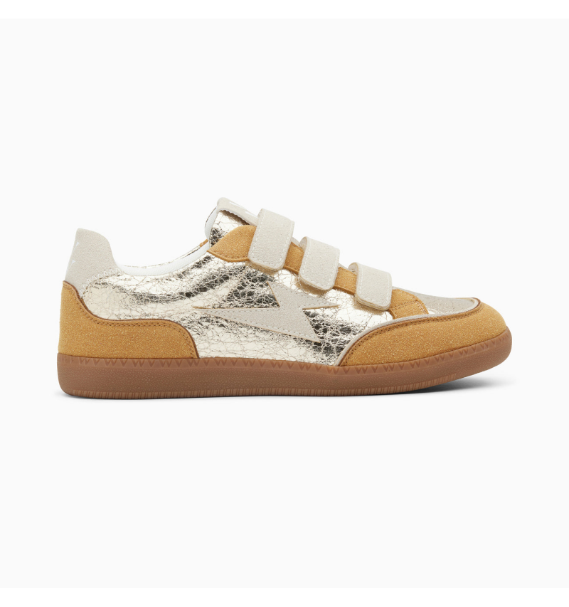 Baskets éclair Laurette or et camel à semelle rétro