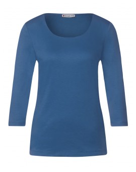 T-shirt bleu lapis blue col rond sans coutures à manches 3/4 STREET ONE. L'atelier de Louison à Grand Quartier.