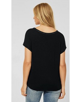T-shirt noir col rond à manches courtes 318477 STREET-ONE. L'atelier de Louison à Grand Quartier.
